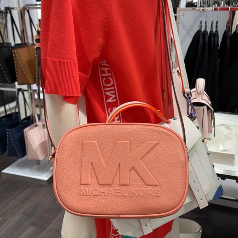 Michael Kors Jet Set Medium Embossed Pebbled Leather Crossbody Bag Sherbert - Picture 2 of 16